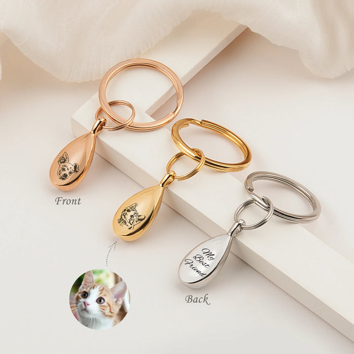 Pet Portrait Teardrop Memorial Key Chain Cremation Jewelry-Jewelry-Anavia-Afterlife Essentials