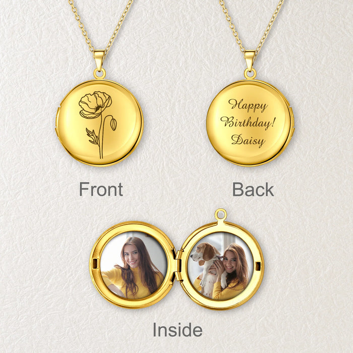 Round Birth Flower Photo Locket Necklace-Jewelry-Anavia-Afterlife Essentials