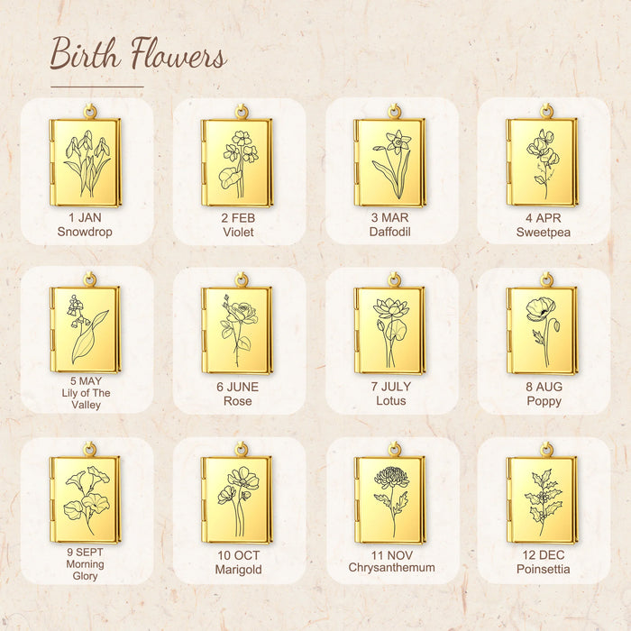 Square Birth Flower Photo Locket Necklace-Jewelry-Anavia-Afterlife Essentials