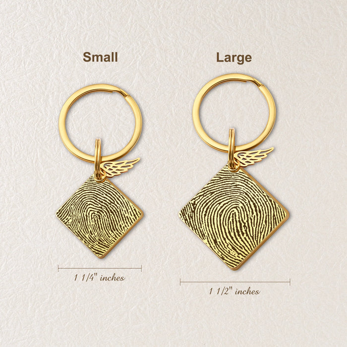 Fingerprint Diamond Memorial Key Chain with Angel Wing Charm-Jewelry-Anavia-Afterlife Essentials