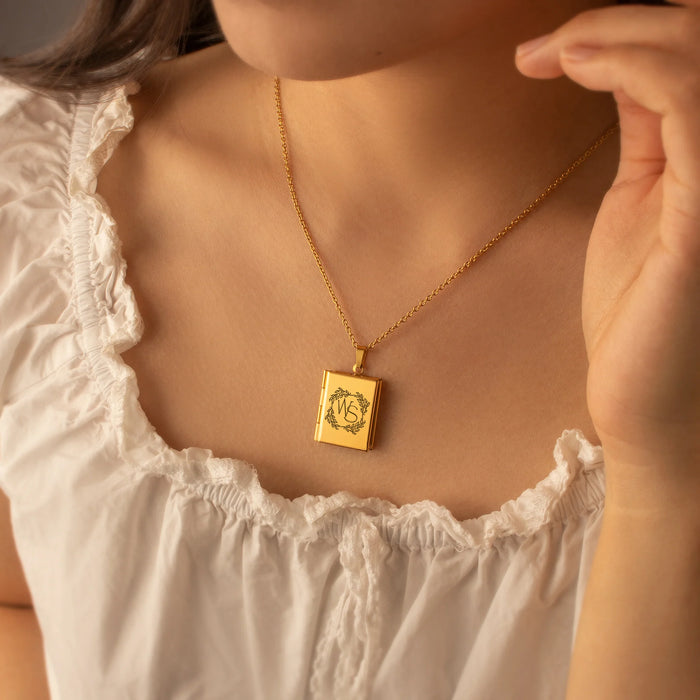 Square Logo Emblem Photo Locket Necklace-Jewelry-Anavia-Afterlife Essentials