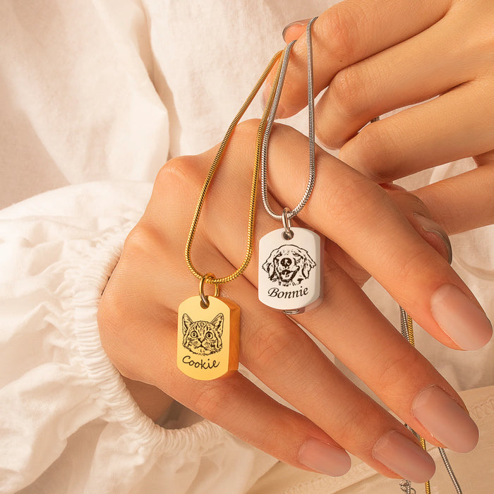 Custom Pet Portrait Dog Tag Memorial Necklace Cremation Jewelry-Jewelry-Anavia-Afterlife Essentials