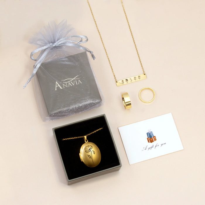 Oval Birth Flower Photo Locket Necklace-Jewelry-Anavia-Afterlife Essentials