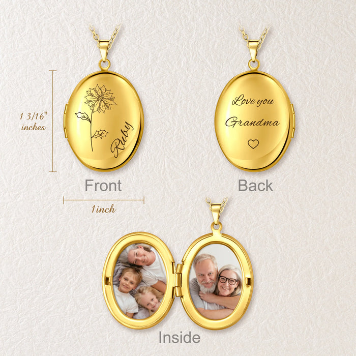 Oval Birth Flower and Name Photo Locket Necklace-Jewelry-Anavia-Afterlife Essentials