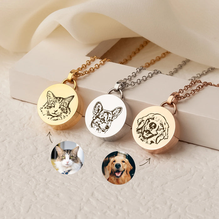 Pet Portrait Coin Memorial Cable Chain Necklace Cremation Jewelry-Jewelry-Anavia-Afterlife Essentials