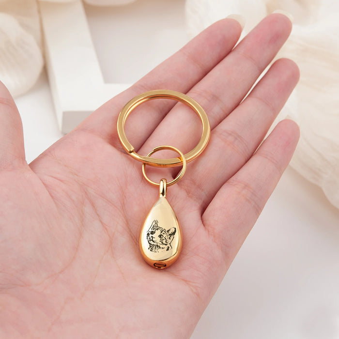Pet Portrait Teardrop Memorial Key Chain Cremation Jewelry-Jewelry-Anavia-Afterlife Essentials