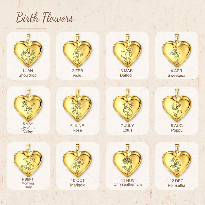 Birth Flower Heart Photo Locket Necklace-Jewelry-Anavia-Afterlife Essentials