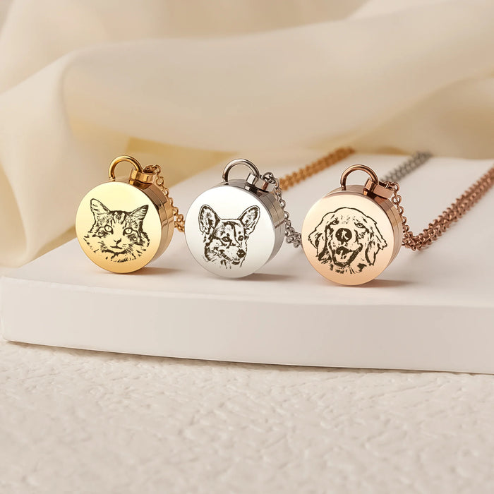 Pet Portrait Coin Memorial Cable Chain Necklace Cremation Jewelry-Jewelry-Anavia-Afterlife Essentials