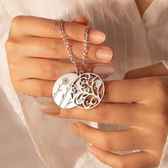 2-4 Flowers Birthstone Tree of Life Necklace-Jewelry-Anavia-Afterlife Essentials