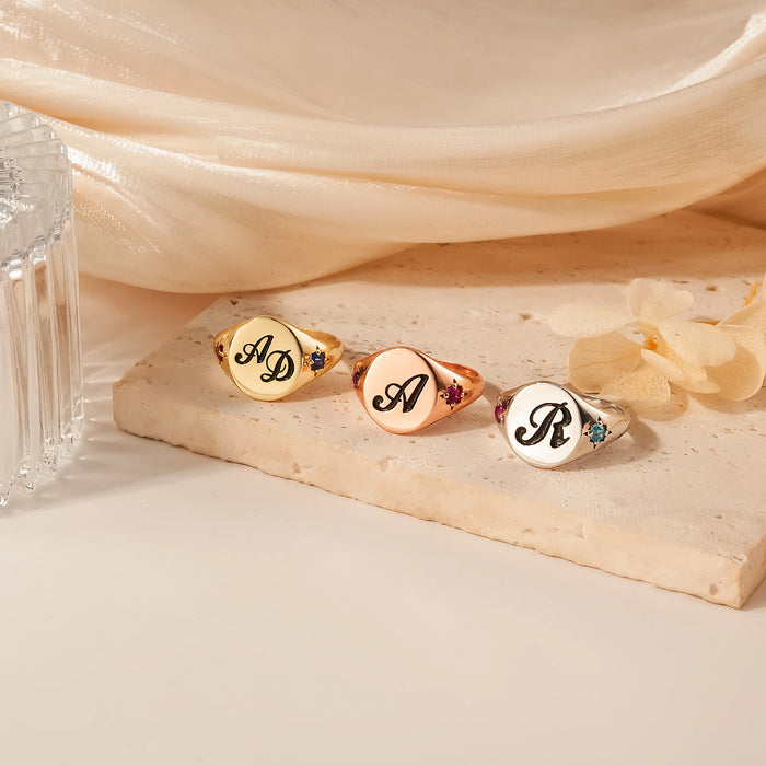 Personalized Initial and Birthstone Ring-Jewelry-Anavia-Afterlife Essentials
