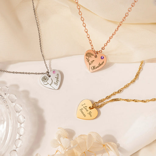 Birth Flower Birthstone Heart Necklace-Jewelry-Anavia-Afterlife Essentials