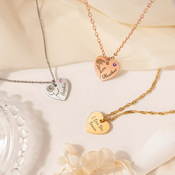Birth Flower Birthstone Heart Necklace-Jewelry-Anavia-Afterlife Essentials