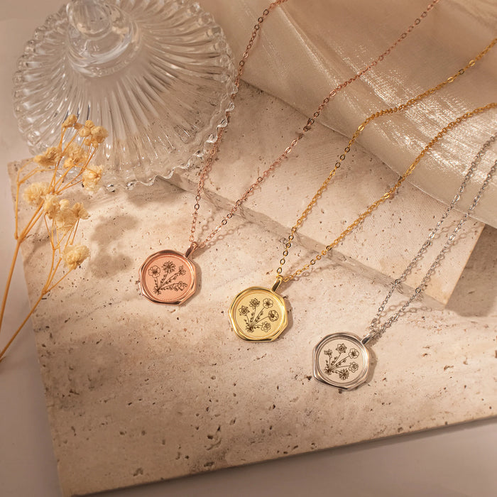 Custom Flower Bouquet Stamped Necklace-Jewelry-Anavia-Afterlife Essentials