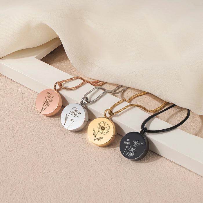 Coin One Flower Memorial Necklace Cremation Jewelry-Jewelry-Anavia-Afterlife Essentials
