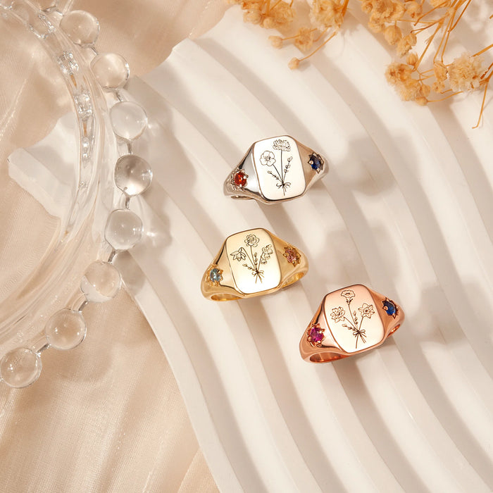 Personalized Birth Flower Birthstone Ring-Jewelry-Anavia-Afterlife Essentials