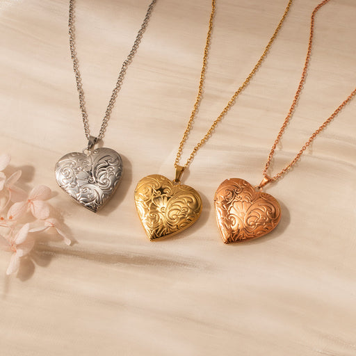 Custom Plant Pattern Photo Heart Locket Necklace-Jewelry-Anavia-Afterlife Essentials