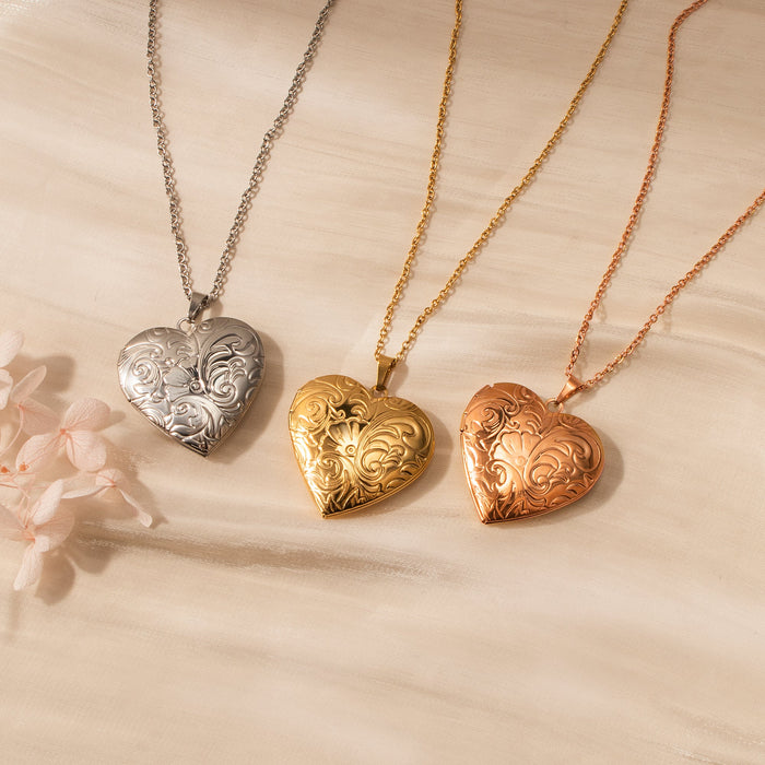 Custom Plant Pattern Photo Heart Locket Necklace-Jewelry-Anavia-Afterlife Essentials