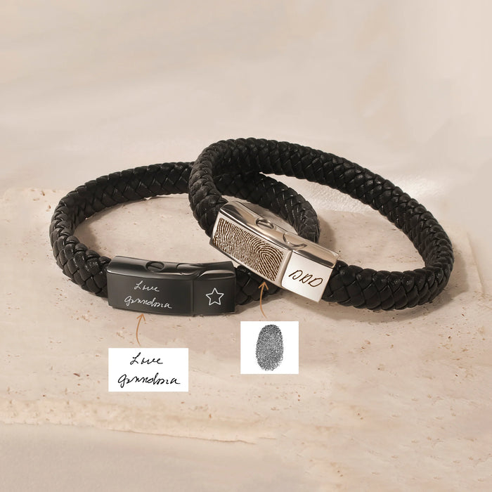 Fingerprint Leather Clasp Memorial Bracelet-Jewelry-Anavia-Afterlife Essentials