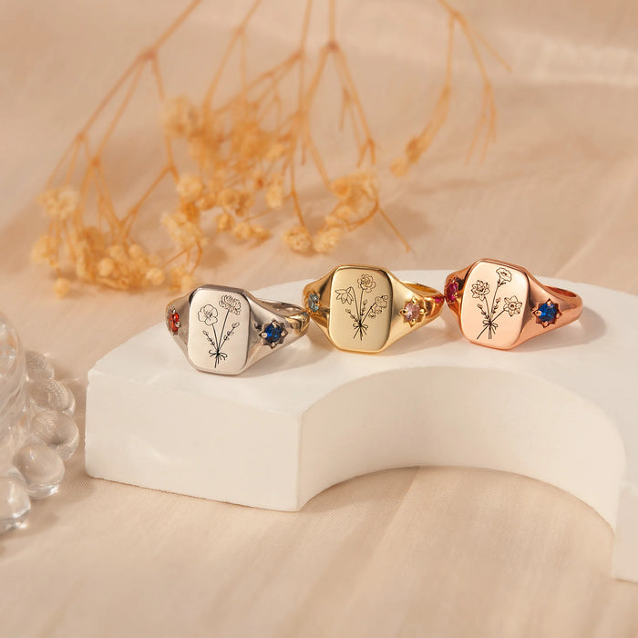Personalized Birth Flower Birthstone Ring-Jewelry-Anavia-Afterlife Essentials