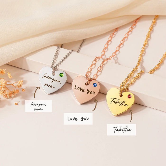 Custom Handwriting Birthstone Heart Necklace-Jewelry-Anavia-Afterlife Essentials