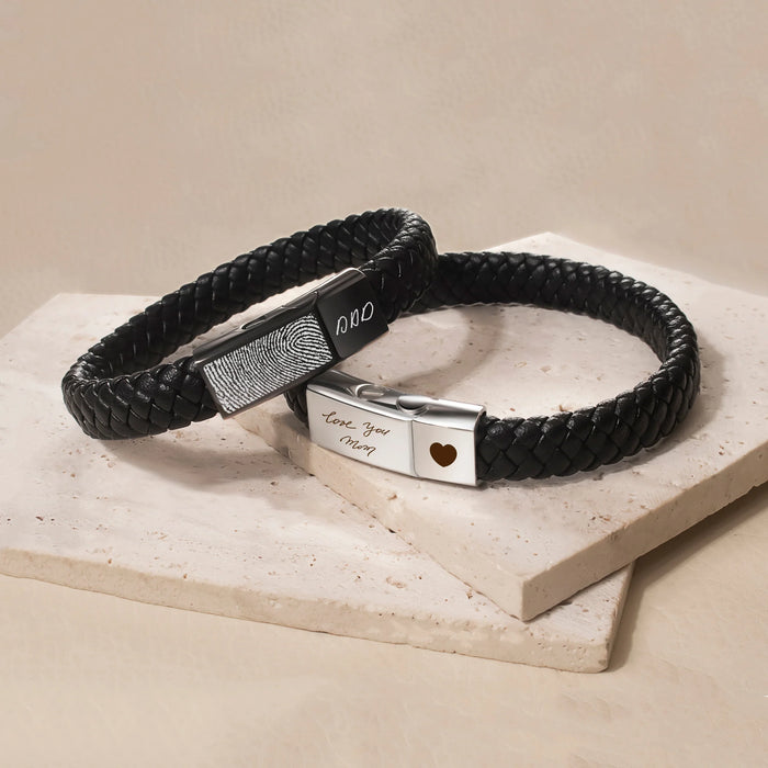 Fingerprint Leather Clasp Memorial Bracelet-Jewelry-Anavia-Afterlife Essentials