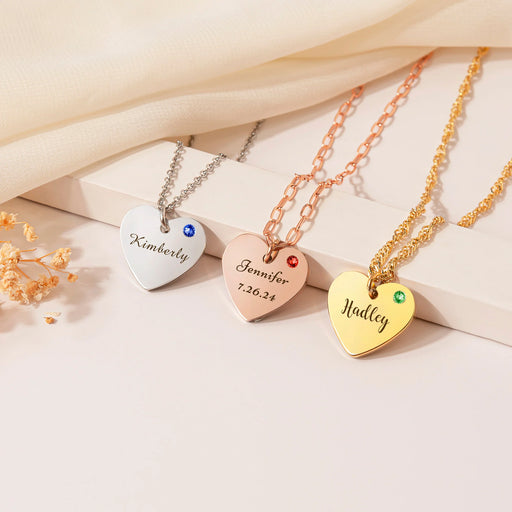Custom Engraved Birthstone Heart Necklace-Jewelry-Anavia-Afterlife Essentials