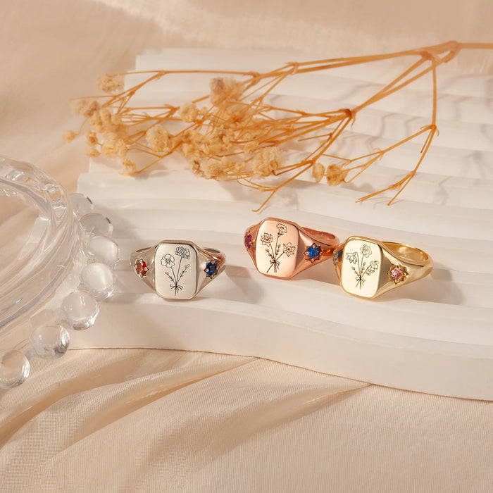 Personalized Birth Flower Birthstone Ring-Jewelry-Anavia-Afterlife Essentials