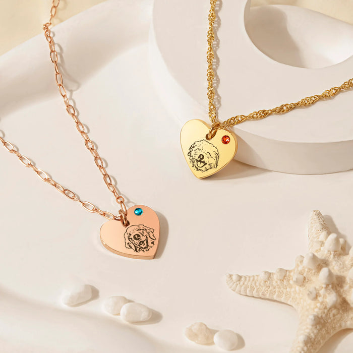Pet Portrait Birthstone Heart Necklace-Jewelry-Anavia-Afterlife Essentials