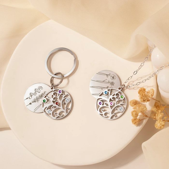 2-4 Flowers Birthstone Tree of Life Necklace-Jewelry-Anavia-Afterlife Essentials
