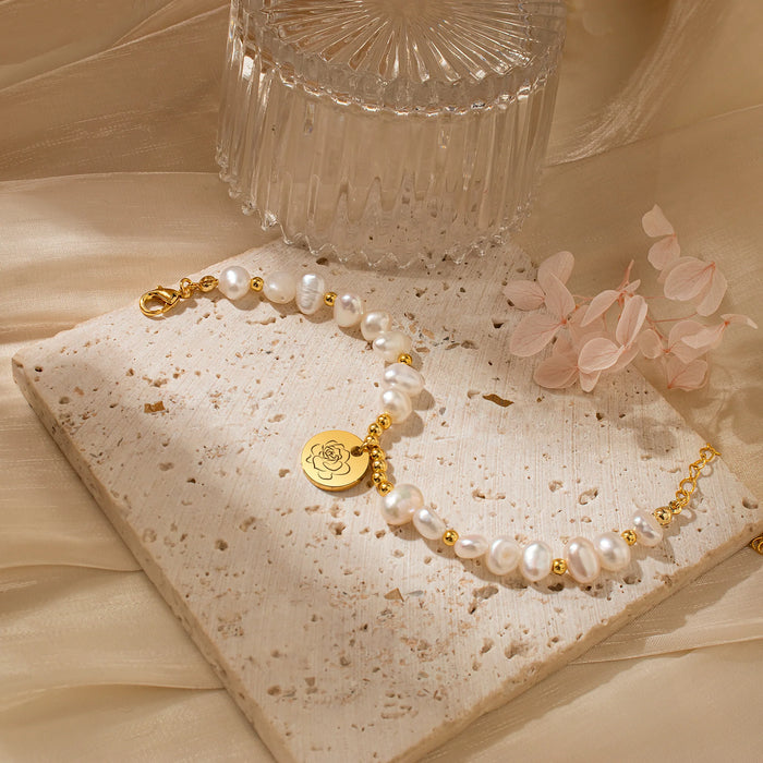 Personalized Birth Flower Charm Pearl Bracelet-Jewelry-Anavia-Afterlife Essentials