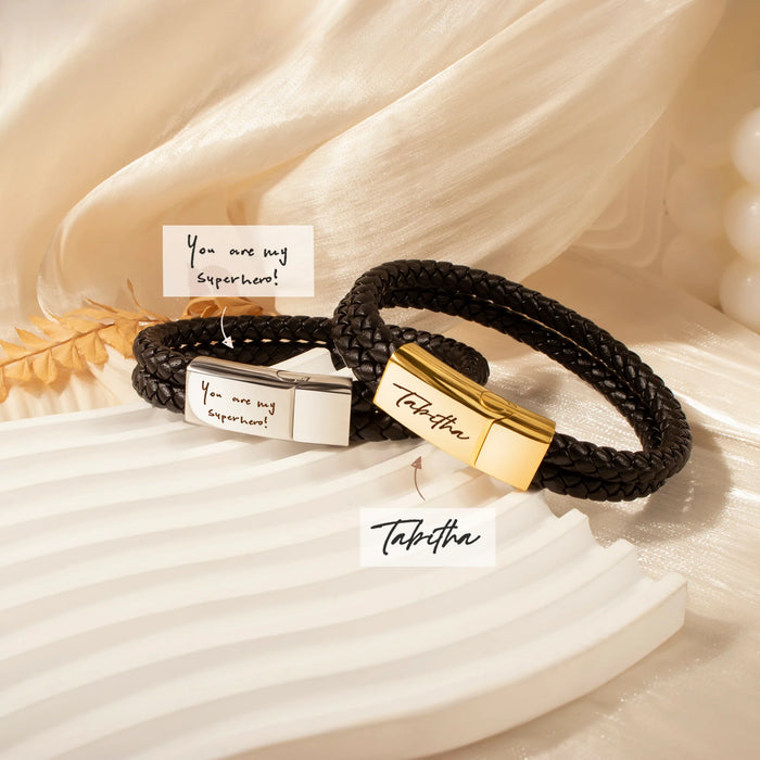 Custom Handwriting Double Strap Leather Bracelet-Jewelry-Anavia-Afterlife Essentials