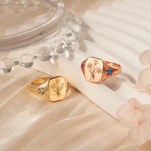 Personalized Birth Flower Birthstone Ring-Jewelry-Anavia-Afterlife Essentials