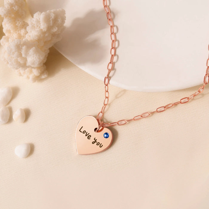 Custom Handwriting Birthstone Heart Necklace-Jewelry-Anavia-Afterlife Essentials