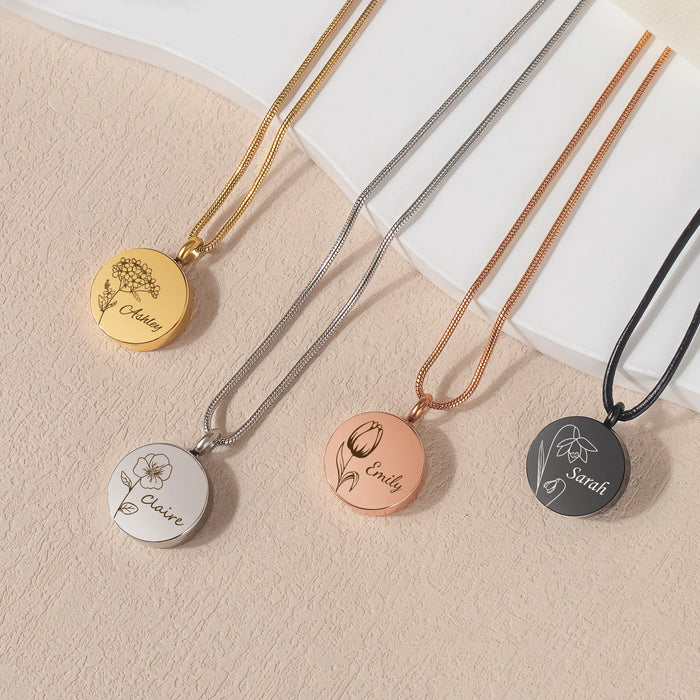 Coin Flower and Name Memorial Necklace Cremation Jewelry-Jewelry-Anavia-Afterlife Essentials