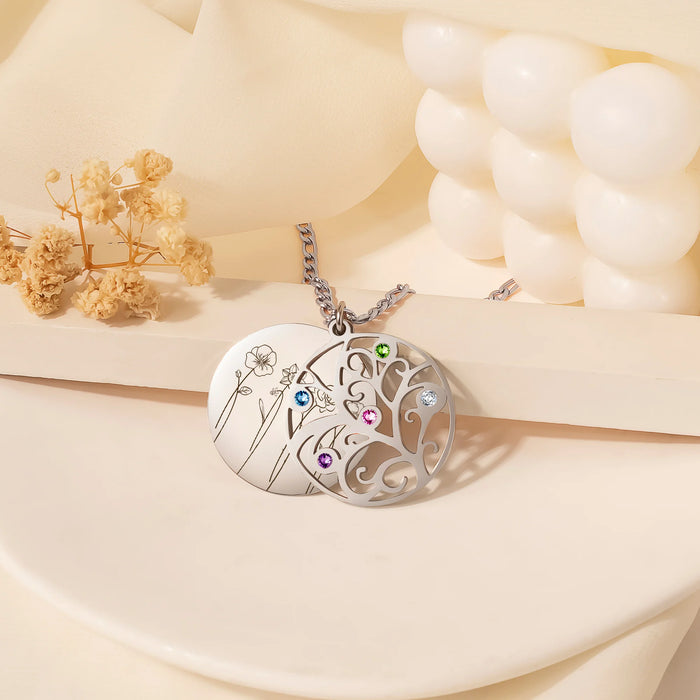 2-4 Flowers Birthstone Tree of Life Necklace-Jewelry-Anavia-Afterlife Essentials