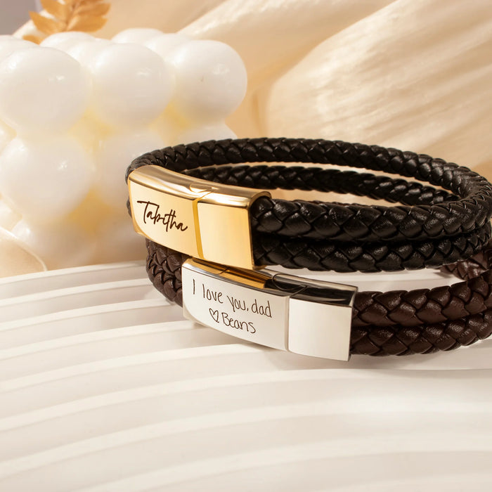 Custom Handwriting Double Strap Leather Bracelet-Jewelry-Anavia-Afterlife Essentials