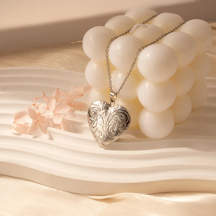 Custom Plant Pattern Photo Heart Locket Necklace-Jewelry-Anavia-Afterlife Essentials