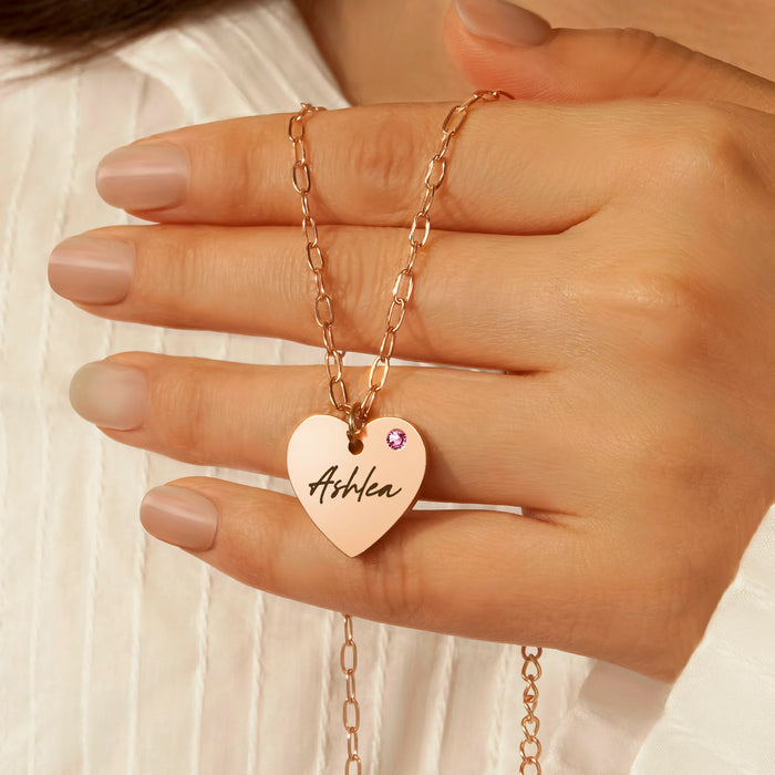 Custom Handwriting Birthstone Heart Necklace-Jewelry-Anavia-Afterlife Essentials