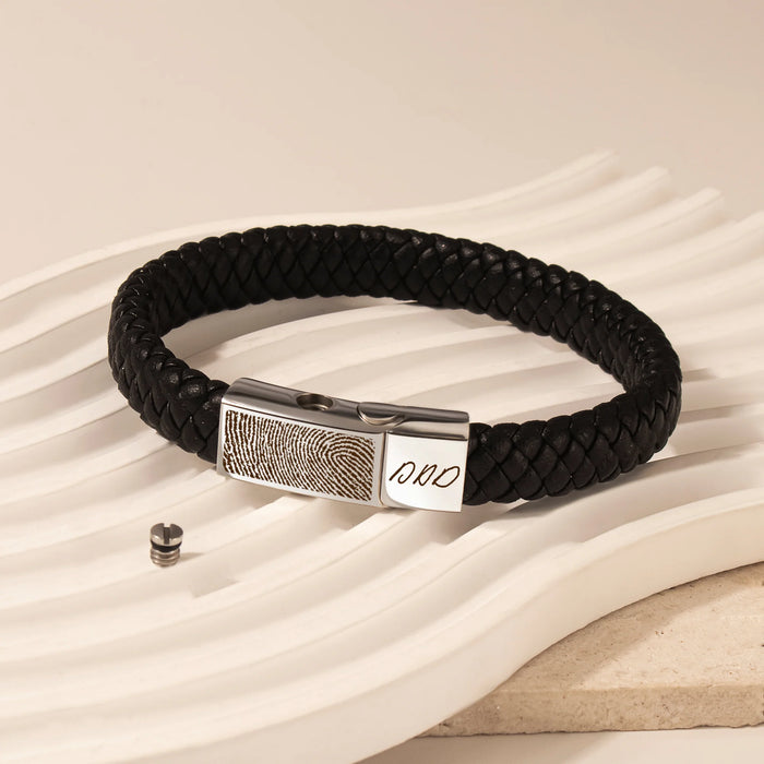 Fingerprint Leather Clasp Memorial Bracelet-Jewelry-Anavia-Afterlife Essentials