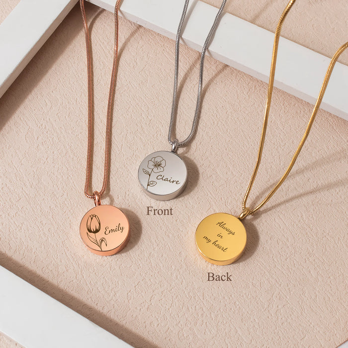 Coin Flower and Name Memorial Necklace Cremation Jewelry-Jewelry-Anavia-Afterlife Essentials