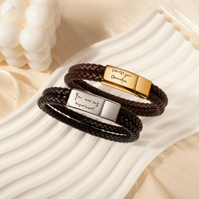 Custom Handwriting Double Strap Leather Bracelet-Jewelry-Anavia-Afterlife Essentials