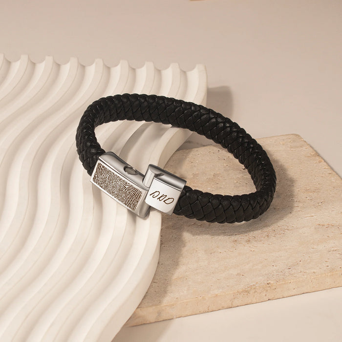 Fingerprint Leather Clasp Memorial Bracelet-Jewelry-Anavia-Afterlife Essentials