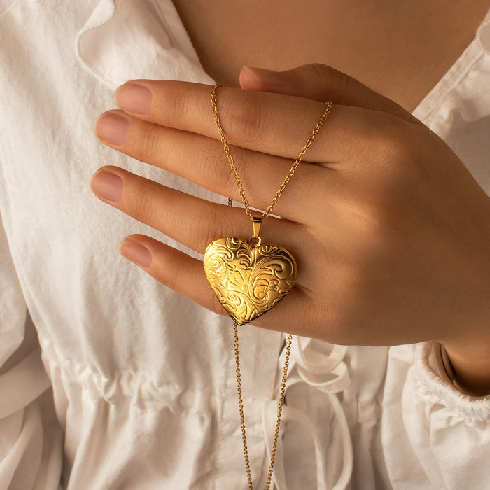 Custom Plant Pattern Photo Heart Locket Necklace-Jewelry-Anavia-Afterlife Essentials