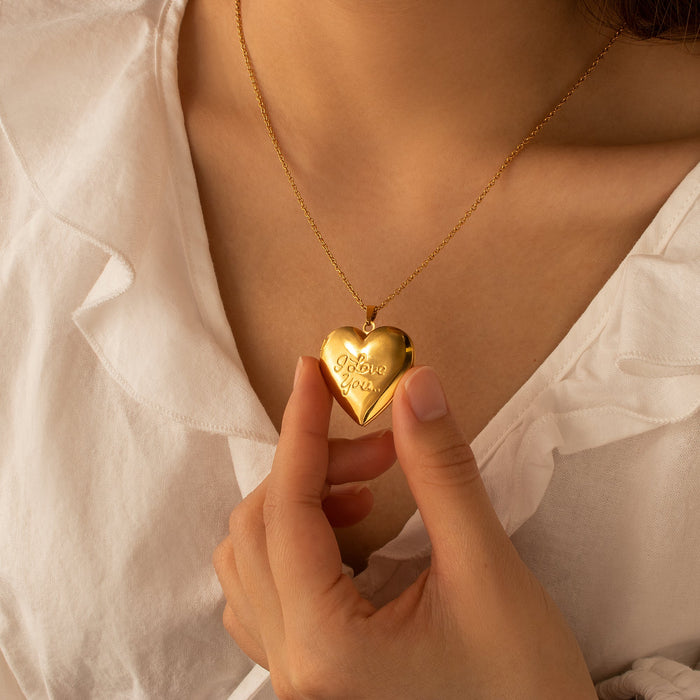 I Love You Photo Heart Locket Necklace-Jewelry-Anavia-Afterlife Essentials