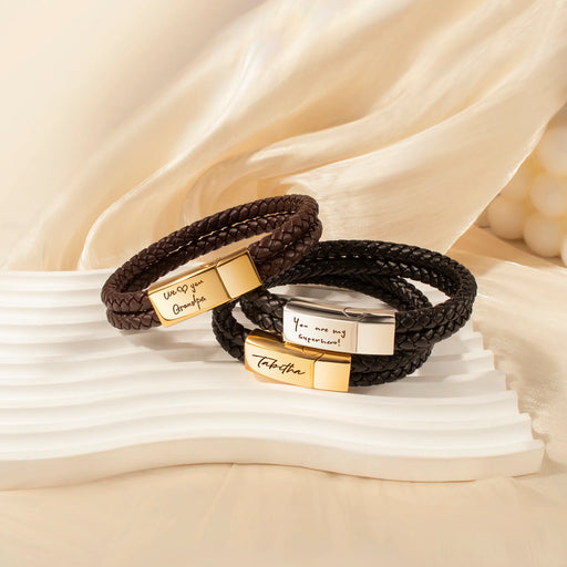 Custom Handwriting Double Strap Leather Bracelet-Jewelry-Anavia-Afterlife Essentials