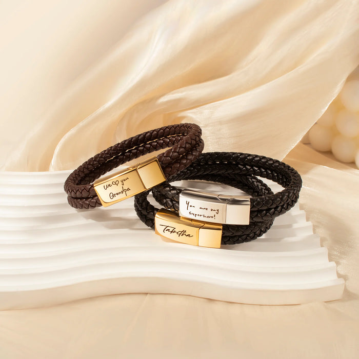 Custom Handwriting Double Strap Leather Bracelet-Jewelry-Anavia-Afterlife Essentials