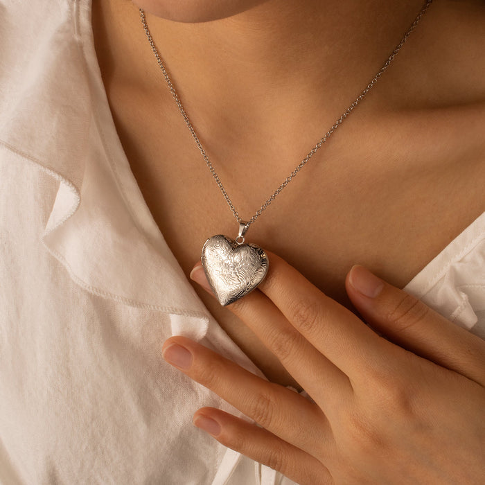 Wave Pattern Photo Heart Locket-Jewelry-Anavia-Afterlife Essentials