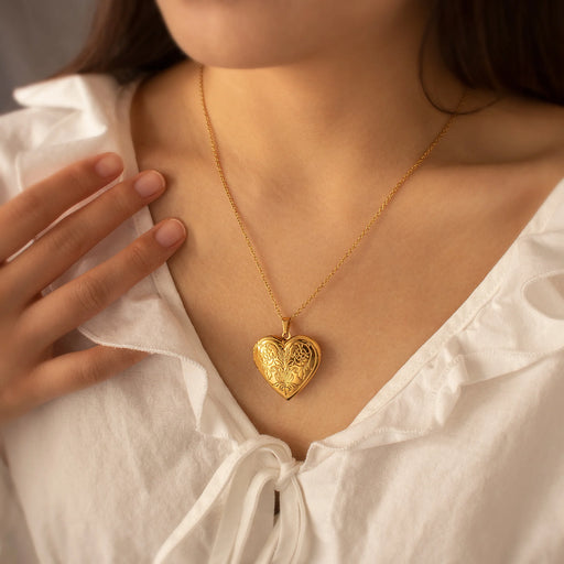 Symmetrical Floral Pattern Photo Heart Locket Necklace-Jewelry-Anavia-Afterlife Essentials