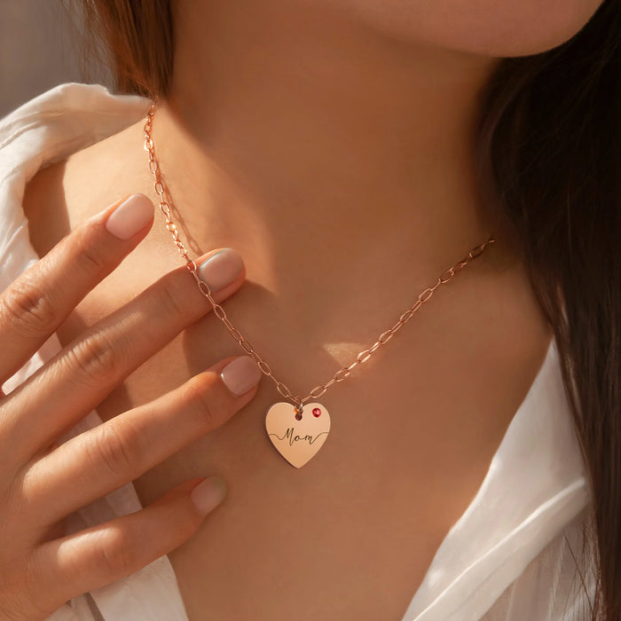 Custom Engraved Birthstone Heart Necklace-Jewelry-Anavia-Afterlife Essentials