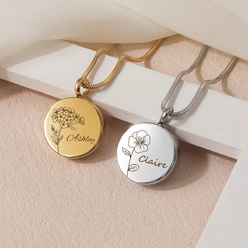 Coin Flower and Name Memorial Necklace Cremation Jewelry-Jewelry-Anavia-Afterlife Essentials